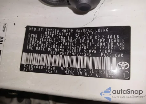 2021 Toyota Corolla Le из США, поврежденный, VIN 5YFEPMAE0MP271395